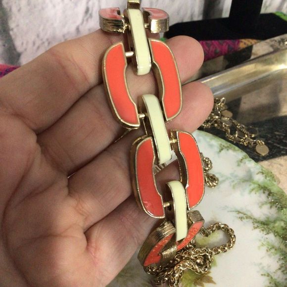 NWT Orange & Cream Necklace Chunky Chain & Interlinked Accents - Picture 12 of 15